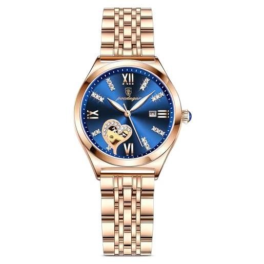 dirocoro donna orologio classico orologio da donna con diamanti con datario orologio da polso femminile alla moda luminoso casual attività automatico da donna 30m impermeabile orologio blu