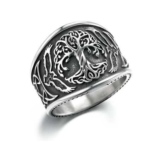 GTHIC anelli vichinghi da uomo in acciaio inossidabile albero della vita anello con nodo celtico del corvo norvegese per le donne anello con amuleto vintage regalo di gioielli, taglia 7