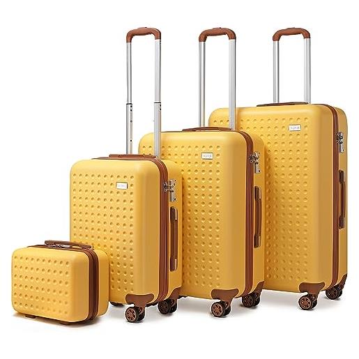 Kono set di 4 valigie rigida 31/55/67/76cm valigia bagaglio con tsa lucchetto e 4 ruote girevoli (giallo)