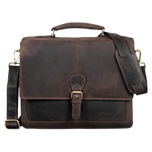 STILORD 'francis' ventiquattrore classica in pelle uomo borsa portadocumenti cartella pc borsa da lavoro, colore: marrone scuro