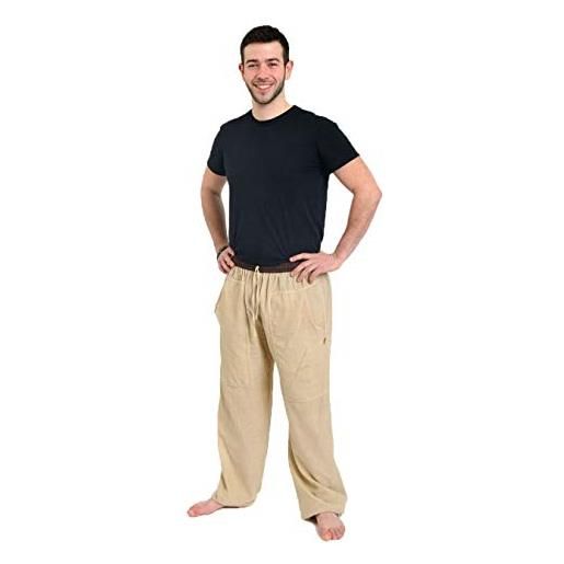 Fantazia - pantaloni zen da uomo, in canapa bharat, taglia unica, 100% cotone, colore: bianco/ecru - zen naturale, comodi e originali - dal 2004, bianco / ecru, taglia unica