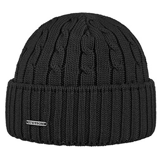Stetson georgia wool berretto a maglia donna/uomo - made in germany beanie invernale lavorato con risvolto, risvolto autunno/inverno - taglia unica nero