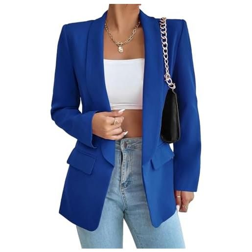 Kingkingma cappotto donna chic ed elegante top casual tinta unita tipo blazer giacca sottile alla moda cardigan manica lunga risvolto, blu2, m