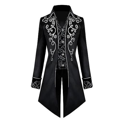 NGUMMS frac da uomo, ricamo steampunk vintage gotico | giacca da pirata, cappotto rinascimentale, giacca vittoriana gotica steampunk per uniforme da uomo