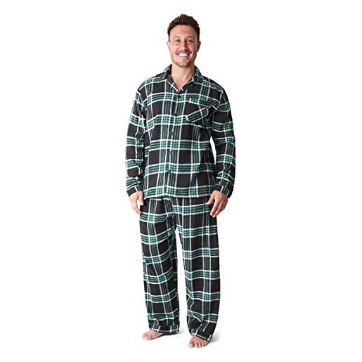 CityComfort pigiama uomo invernale, pigiama in caldo cotone a quadri m - 3xl (nero/verde, m)