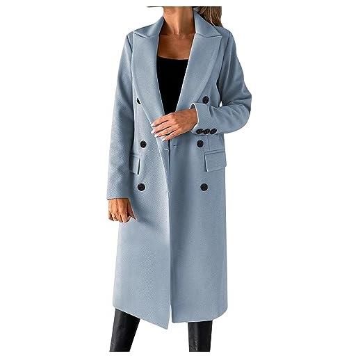 Yeooa cappotto lungo da donna elegante e oversize con revers ampio maniche lunghe doppio petto in maglia cardigan invernale di colore unito spesso e con tasche (blu, l)