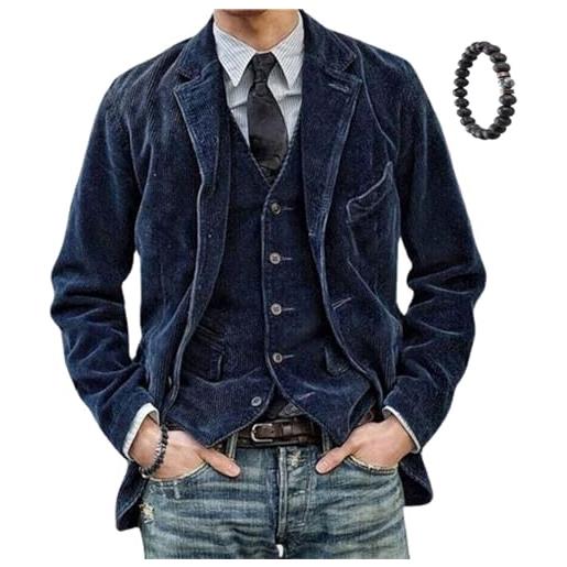 MAOAEAD giacca da uomo in velluto a coste vintage con risvolto invernale in velluto a coste elegante tinta unita giacca con risvolto tasca in velluto a coste