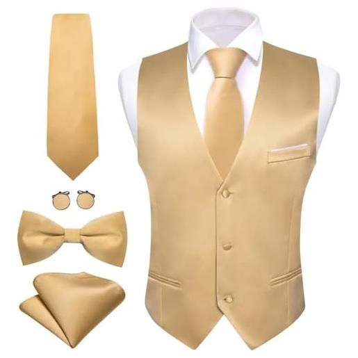 Generic uomo nero solido raso di seta waistocat papillon cravatta fazzoletto set senza maniche abito da sposa giacca formale gilet 2415 l, 2415, l