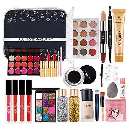 FantasyDay set di trucchi, FantasyDay kit di bellezza cosmetici kit per occhi, viso e labbra - natale regalo xmas makeup gift set con correttore, rossetti, lucidalabbra, palette ombretti, mascara, trousse, fard