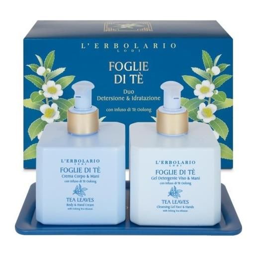 L'erbolario foglie di te' duo detergente per viso & mani 250 ml + crema per corpo & mani 250 ml + vassoio ed. Lim. 