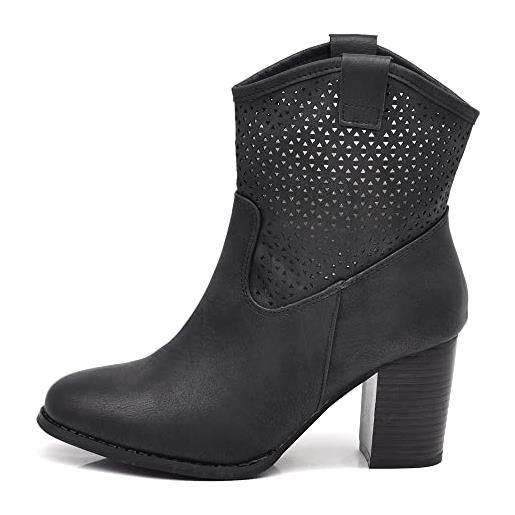 IF fashion scarpe stivali stivaletti alla caviglia camperos texani tacco da donna g633 bianco n. 38