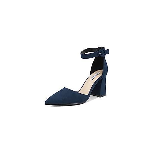 QUEEN HELENA scarpe eleganti con tacco medio cinturino alla caviglia sandali a punta chiusa decolte slingback donna zm9202 (nero, numeric_37)