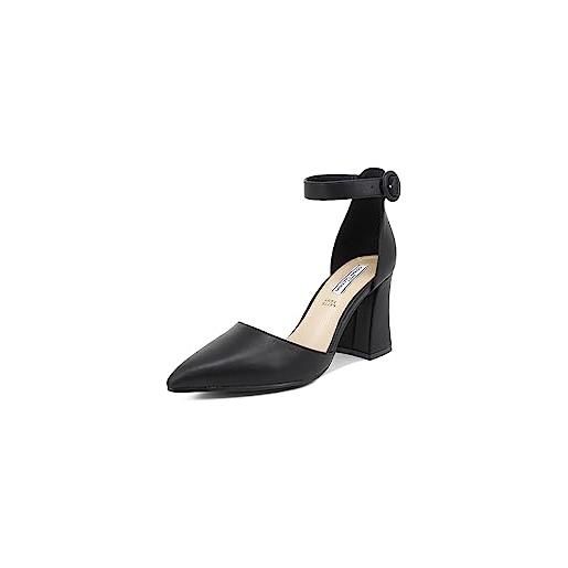 QUEEN HELENA scarpe eleganti con tacco medio cinturino alla caviglia sandali a punta chiusa decolte slingback donna zm9202 (nero pu, 41)