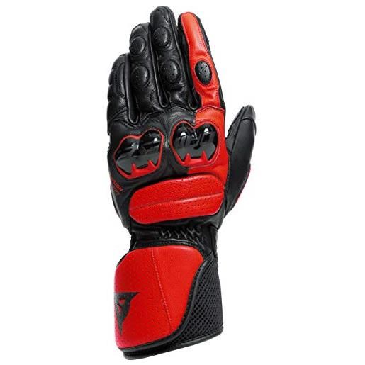 DAINESE - impeto gloves, guanto moto lungo, guanti in pelle, protezioni in tpu sulle nocche, guanti moto da uomo, nero/rosso lava, s
