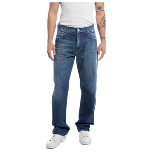 Replay kiran jeans, 009 blu medio, 34w x 32l uomo