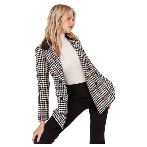 Trendyol blazer da donna a due file, in tessuto a scacchi coat, grigio, 46