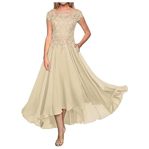 Sincemeet abito della madre della sposa abito da sera lungo formale in pizzo abito da ospite di nozze in chiffon a maniche corte