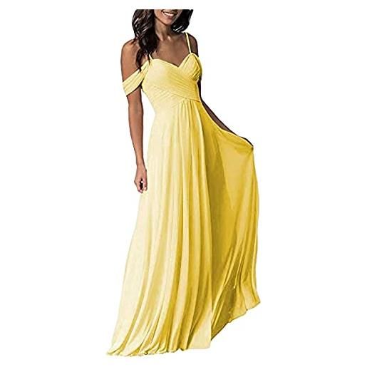 Tomwell donna elegante abito senza schienale in senza maniche scollo a v vestito da cerimonia matrimonio sposa damigella d'onore vestito a giallo xxl