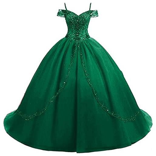 Snow Lotus - abito da donna con spalle scoperte con perline e cinturino per spaghetti sweet 16 party ball gowns, verde smeraldo, 48