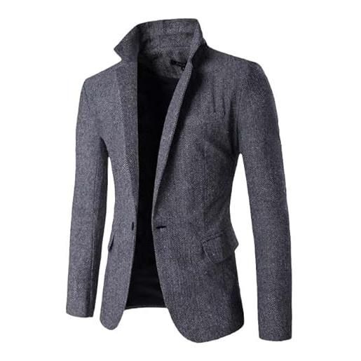 Aoleaky blazer di lana grigio giacca da uomo con un bottone risvolto con risvolto blazer da abito formale elegante blazer da uomo a spina di pesce homme gray m