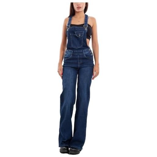 Toocool salopette jeans donna overall denim pantaloni jumpsuit palazzo cy-1072 [l, blu]