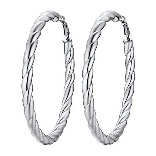 PROSTEEL anelli orecchini grandi argento 80mm, in acciaio inox orecchini da donna twsit orecchini a cerchio per donne e ragazze, ipoallergenici, acciaio inossidabile (confezione regalo)-PROSTEEL