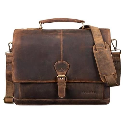 STILORD 'francis' ventiquattrore classica in pelle uomo borsa portadocumenti cartella pc borsa da lavoro, colore: marrone medio