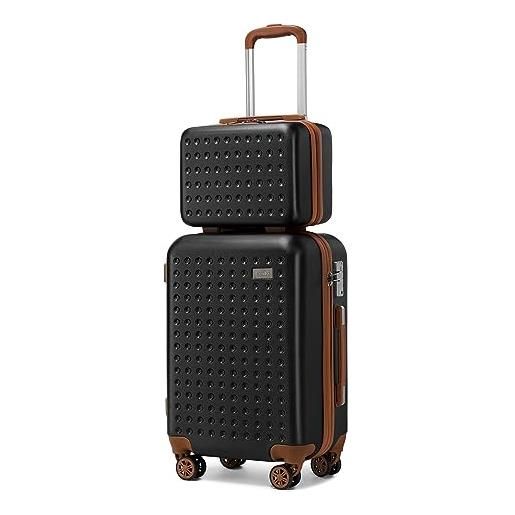 Kono set di 2 valigie rigida 31/55cm valigia bagaglio con tsa lucchetto e 4 ruote girevoli (nero)