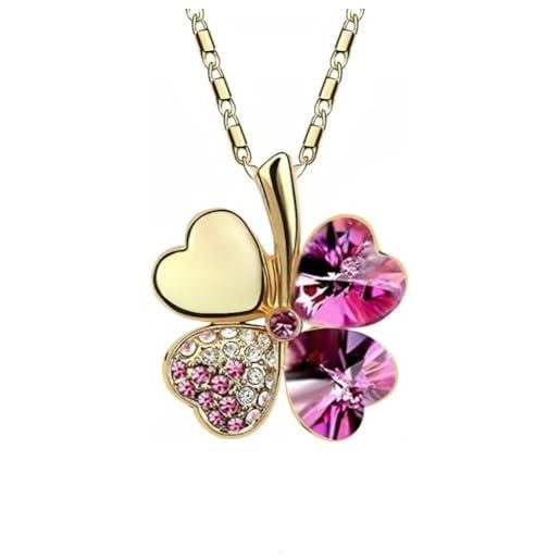 Quadiva collana 'kleeblatt', decorata con cristalli scintillanti di swarovski®, colore: placcato in oro 18 carati, cristalli cuore rosa