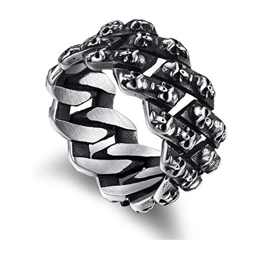 Bandmax anello teschio uomo, 22 misura anello uomo acciaio inossidabile, oscuro anello uomo argento, regalo per rapper adulti