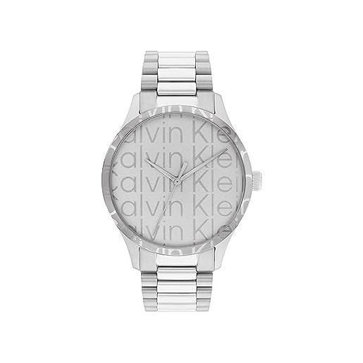 Calvin Klein, iconic 25200342 - orologio unisex in acciaio inox, quadrante argentato, argento, moderno