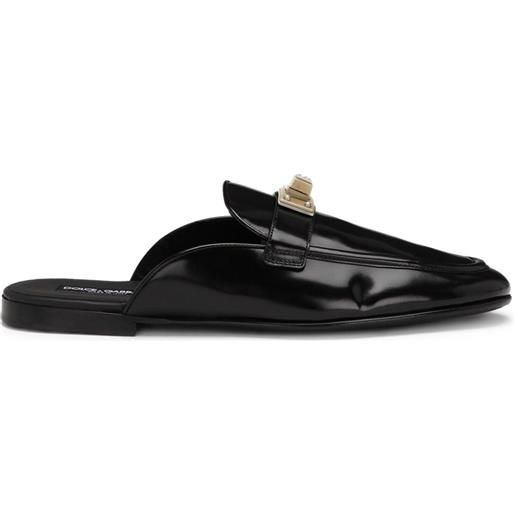 Dolce & Gabbana slippers con placca logo in pelle - nero