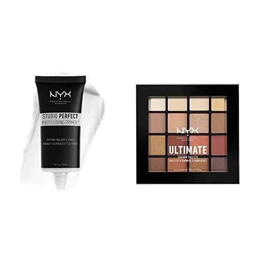 Nyx professional makeup studio perfect primer - base per makeup, incarnato uniforme, minimizza l'aspetto delle rughe sottili e dei pori dilatati & palette ombretti ultimate shadow, pigmenti pressati
