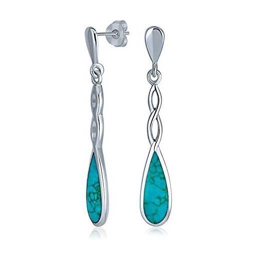 Bling Jewelry lineare infinity spirale twist teardrop turchese blu orecchini lunghi stile occidentale per le donne adolescenti. 925 sterling silver