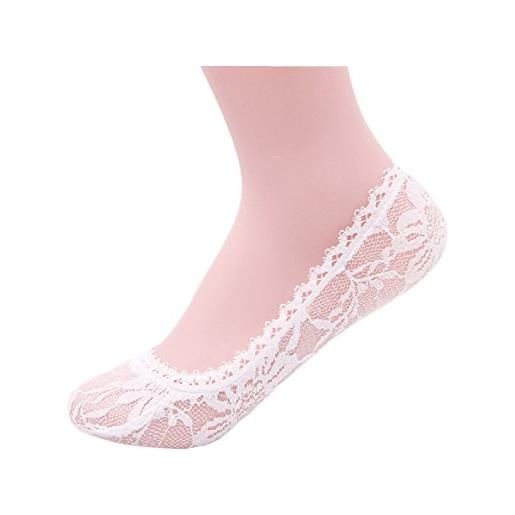 ZongSen 5 paia pizzo invisibile calze calzini fantasmini da donna elastiche socks colori multipli per la selezione pizzo bianco