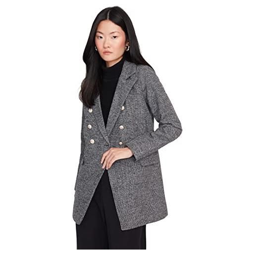 Trendyol giacca blazer a spina di pesce con collo risvolto cappotto, grigio, 70 donna