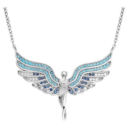 Engelsrufer ern-flyangel-zibl - collana da donna in argento sterling con angelo in zirconi blu, chiusura a moschettone, senza nichel, dimensioni: 40 + 4 cm, 50 cm, argento sterling, zirconia cubica