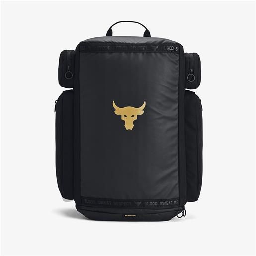 Under Armour project rock duffle backpack black/ black/ metallic gold