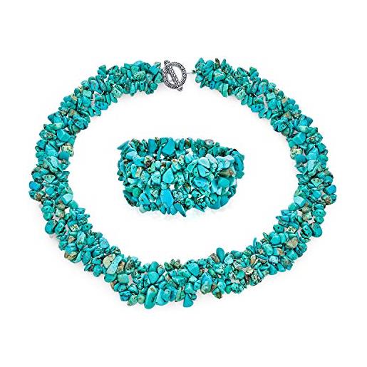 Bling Jewelry ampio cluster stabilizzato turchese chips bib dichiarazione collare collana braccialetto elastico per le donne set di gioielli