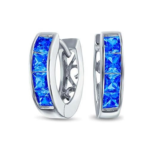 Bling Jewelry piccolo quadrato taglio principessa simulazione di zaffiro blu cz channel set k-pop huggie hoop orecchini per donne uomo cubic zirconia. 925 argento