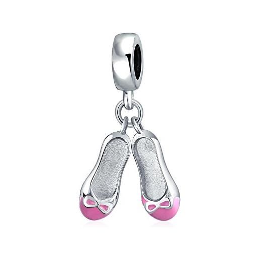 Bling Jewelry rosa bianco prima ballerina shoes ballet slipper dangling bead charm per le donne per adolescenti. 925 sterling silver adatto a bracciale europeo