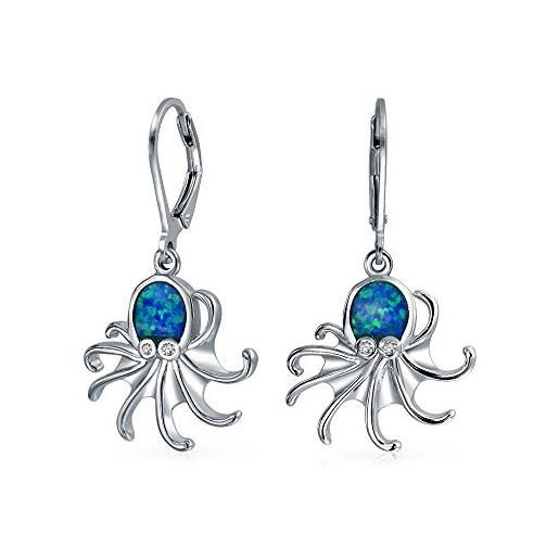 Bling Jewelry nautico blu creato opale vita marina leva indietro octopus orecchini pendenti per le donne per l'adolescenza. 925 sterling silver
