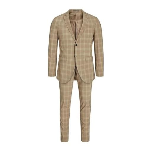 JACK & JONES jprfranco check suit sn abito, petrified oak/checks: super slim fit, 50 uomo