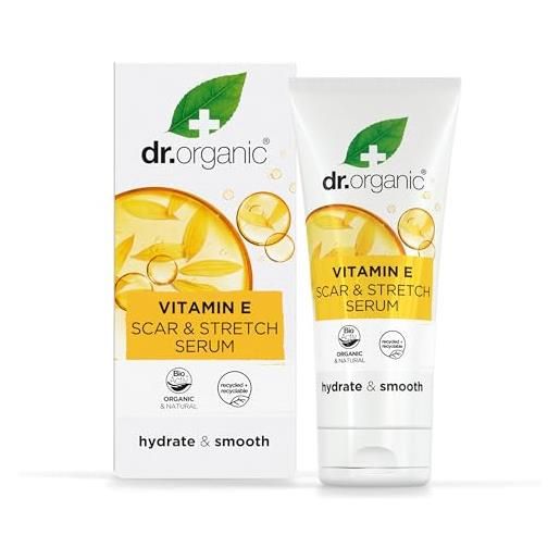 Dr organic siero vitamina e per cicatrici e smagliature, idratante, tutti i tipi di pelle, naturale, vegetariano, senza crudeltà, senza parabeni e sls, riciclato e riciclabile, biologico, 50ml