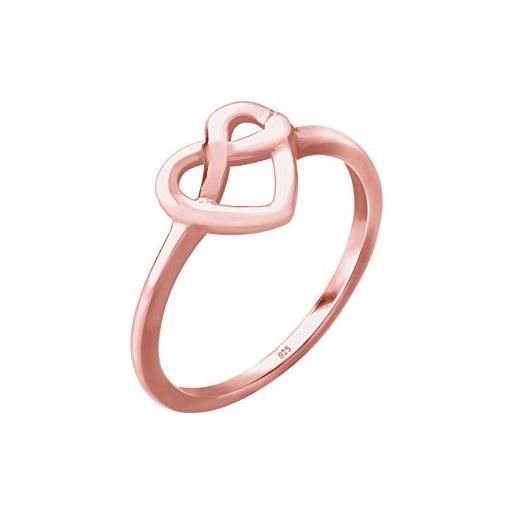 Elli anello cuore e node da donna in argento 925, colore oro rosa, misura 52 (16.6)