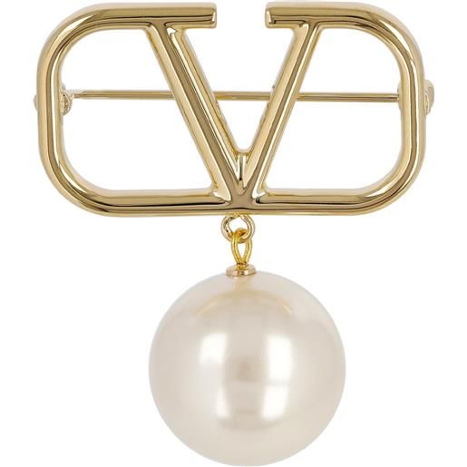 VALENTINO GARAVANI spilla v logo signature / perle d'imitazione