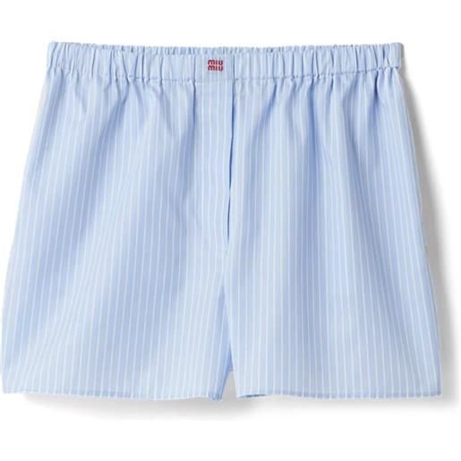Miu Miu shorts a righe con ricamo - blu