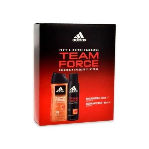 Adidas cofanetto team force docciaschiuma 250ml + deo spray 150ml