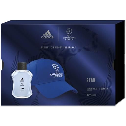 Adidas cofanetto uefa star edition edt 100ml + cappello uomo da baseball blu