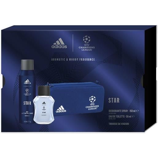Adidas cofanetto uefa star edition edt 50ml + deo spray 150ml + trousse